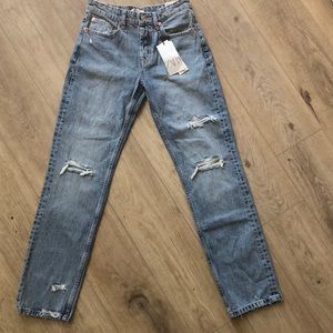 Zara ripped jeans mid-rise straight leg.